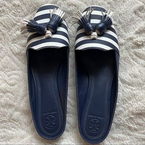 Tory Burch • EUC navy & white striped mules